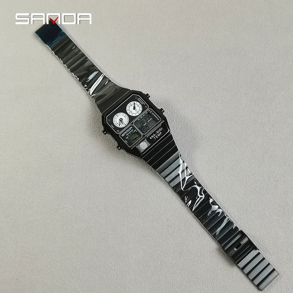 Multifunctional Electronic Watch Square Steel Band Luminous Highend Style