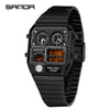 Multifunctional Electronic Watch Square Zinc Alloy Case Steel Band Highend Style
