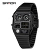 Multifunctional Electronic Watch Square Zinc Alloy Case Steel Band Highend Style