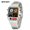 Multifunctional Electronic Watch Square Zinc Alloy Case Steel Band Highend Style