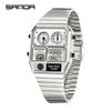 Multifunctional Electronic Watch Square Zinc Alloy Case Steel Band Highend Style
