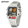 Multifunctional Electronic Watch Square Zinc Alloy Case Steel Band Highend Style