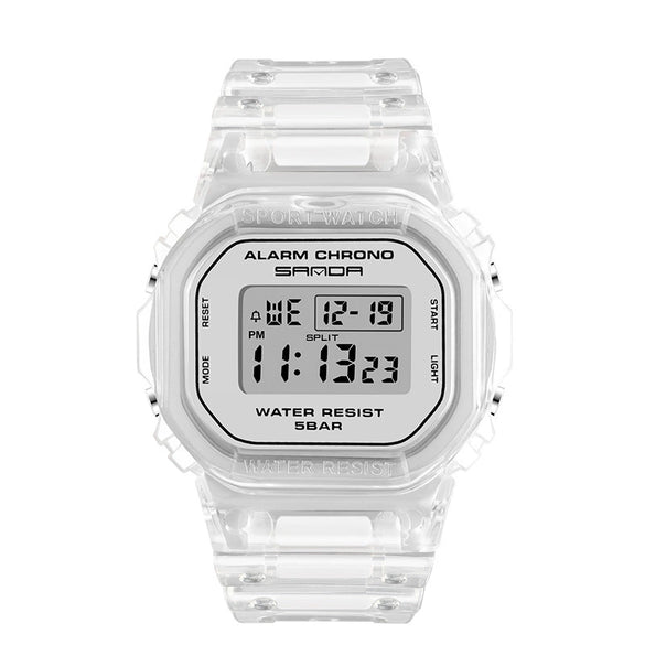 Multifunctional Electronic Waterproof Resin Strap Sports Watch With Round Dial And Mineral Strengthened Mirror For Teenagers And Students