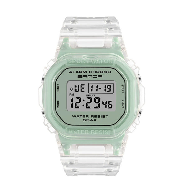 Multifunctional Electronic Waterproof Resin Strap Sports Watch With Round Dial And Mineral Strengthened Mirror For Teenagers And Students