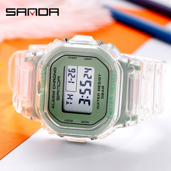 Multifunctional Electronic Waterproof Resin Strap Sports Watch With Round Dial And Mineral Strengthened Mirror For Teenagers And Students