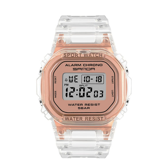 Multifunctional Electronic Waterproof Resin Strap Sports Watch With Round Dial And Mineral Strengthened Mirror For Teenagers And Students