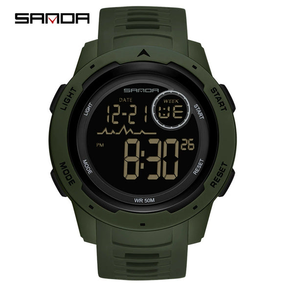 Multifunctional Electronic Waterproof Sports Men's Watch Resin Case And Strap Round Dial