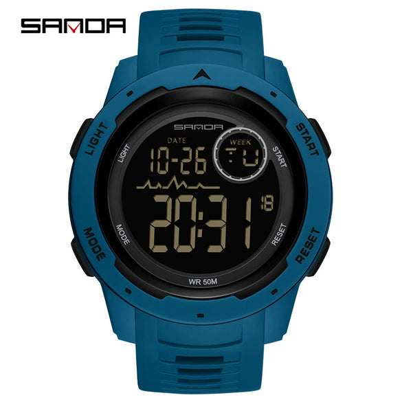 Multifunctional Electronic Waterproof Sports Men's Watch Resin Case And Strap Round Dial