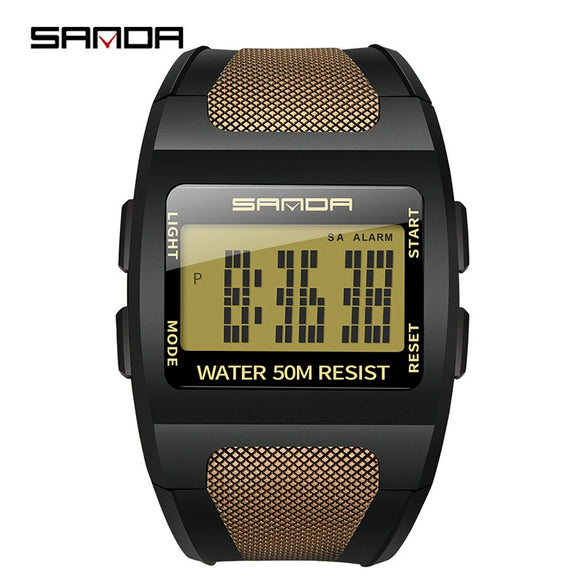 Multifunctional Electronic Waterproof Sports Watch Resin Case Resin Strap Stainless Steel Clasp Round Dial Men's Fashion
