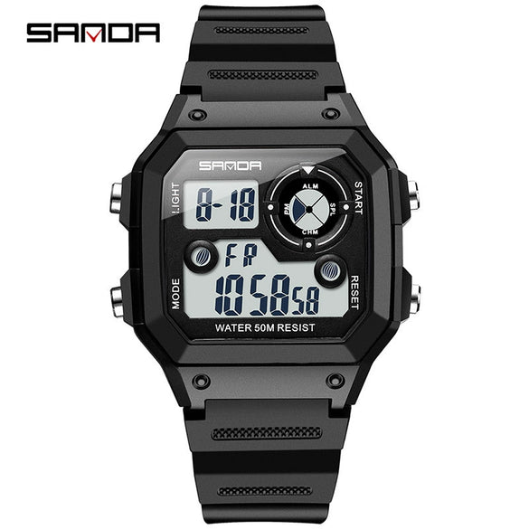 Multifunctional Electronic Waterproof Sports Watch Resin Stainless Steel Round For Men