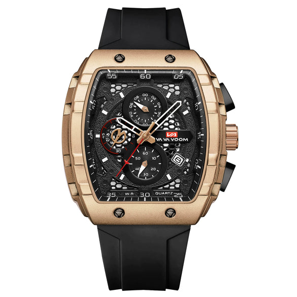Multifunctional Fashion Business Waterproof Nonautomatic Mechanical Watch Alloy Case Stainless Steel Buckle Silicone Strap Mineral Reinforced Glass Mirror Square Dial