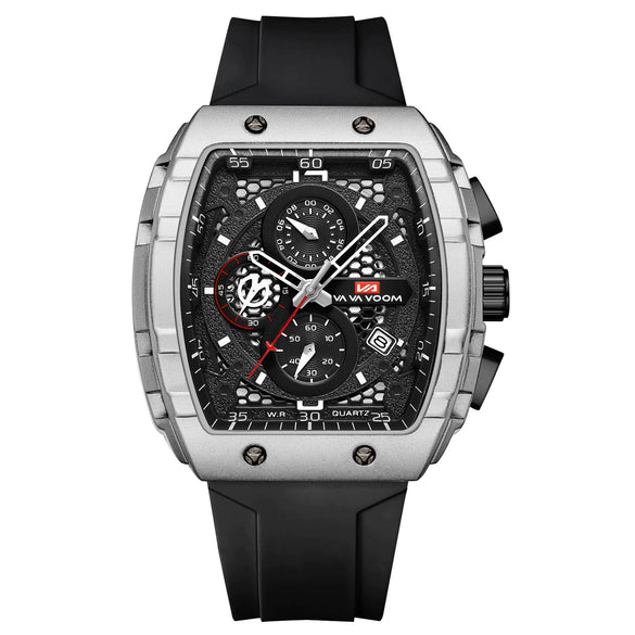 Multifunctional Fashion Business Waterproof Nonautomatic Mechanical Watch Alloy Case Stainless Steel Buckle Silicone Strap Mineral Reinforced Glass Mirror Square Dial