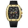 Multifunctional Fashion Business Waterproof Nonautomatic Mechanical Watch Alloy Case Stainless Steel Buckle Silicone Strap Mineral Reinforced Glass Mirror Square Dial