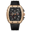 Multifunctional Fashion Business Waterproof Nonautomatic Mechanical Watch Alloy Case Stainless Steel Buckle Silicone Strap Mineral Reinforced Glass Mirror Square Dial