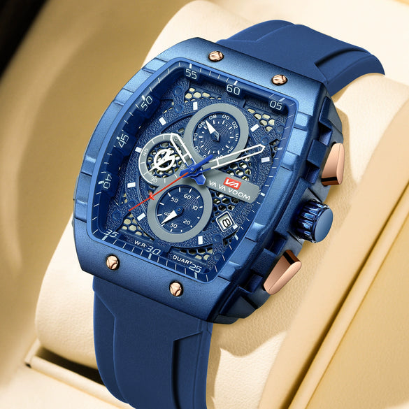 Multifunctional Fashion Business Waterproof Nonautomatic Mechanical Watch Alloy Case Stainless Steel Buckle Silicone Strap Mineral Reinforced Glass Mirror Square Dial