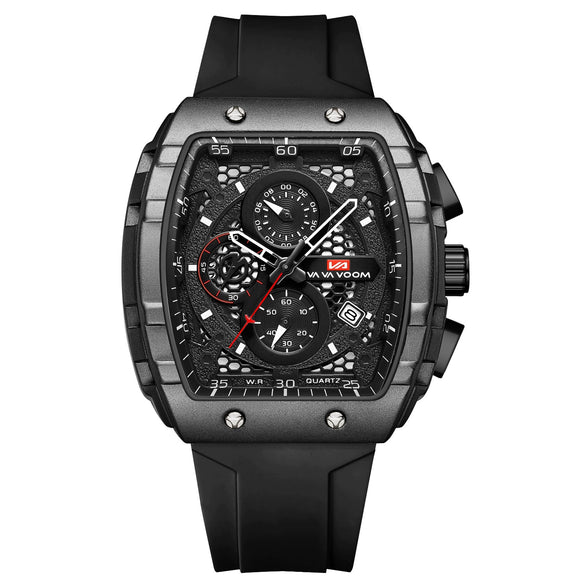 Multifunctional Fashion Business Waterproof Nonautomatic Mechanical Watch Alloy Case Stainless Steel Buckle Silicone Strap Mineral Reinforced Glass Mirror Square Dial