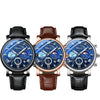 Multifunctional Fashion Men's Alloy Case Genuine Leather Strap Round Dial Quartz Watch With Luminous Chronograph Calendar