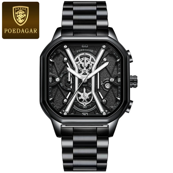 Multifunctional Fashion Men's Watch Alloy Case Stainless Steel Clasp And Strap Square Dial