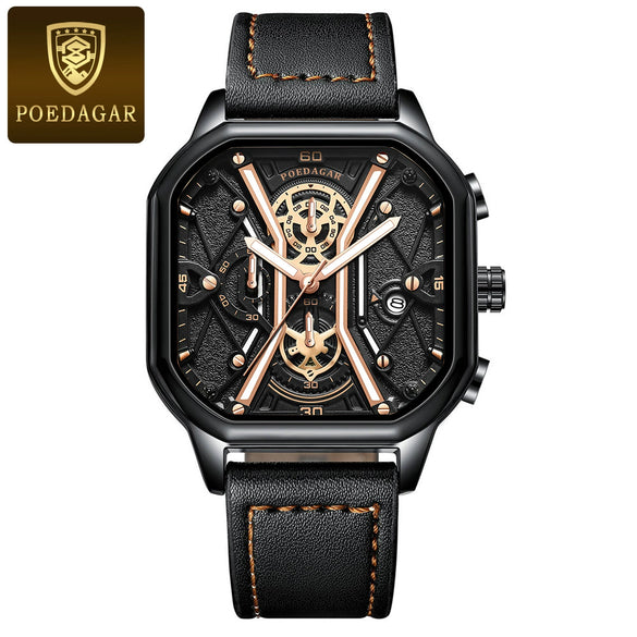 Multifunctional Fashion Men's Watch Alloy Case Stainless Steel Clasp And Strap Square Dial