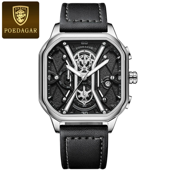 Multifunctional Fashion Men's Watch Alloy Case Stainless Steel Clasp And Strap Square Dial