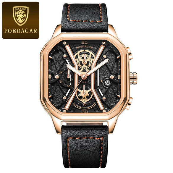 Multifunctional Fashion Men's Watch Alloy Case Stainless Steel Clasp And Strap Square Dial