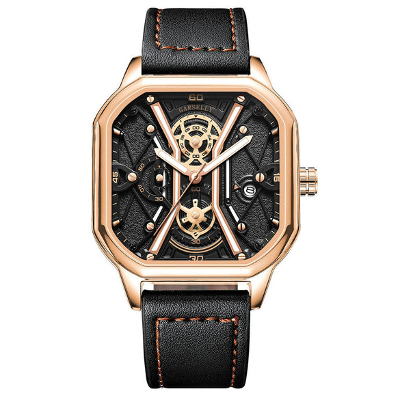 Multifunctional Fashion Men's Watch Alloy Case Stainless Steel Clasp And Strap Square Dial