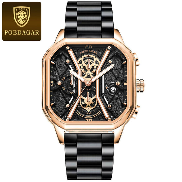 Multifunctional Fashion Men's Watch Alloy Case Stainless Steel Clasp And Strap Square Dial