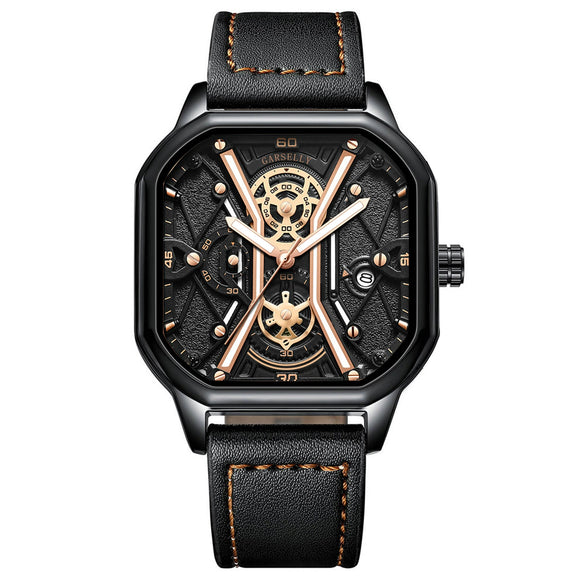 Multifunctional Fashion Men's Watch Alloy Case Stainless Steel Clasp And Strap Square Dial