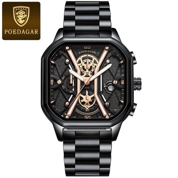 Multifunctional Fashion Men's Watch Alloy Case Stainless Steel Clasp And Strap Square Dial