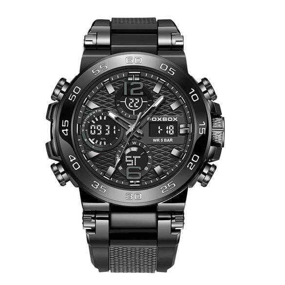 Multifunctional Fashion Sports Watch Waterproof Luminous Dual Display Alloy Alloy Case Silicone Strap Mineral Reinforced Mirror Round Dial Minimalist Style For Men
