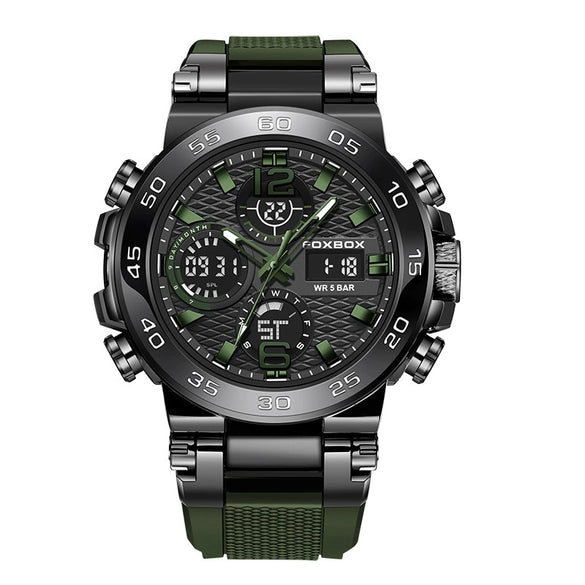 Multifunctional Fashion Sports Watch Waterproof Luminous Dual Display Alloy Alloy Case Silicone Strap Mineral Reinforced Mirror Round Dial Minimalist Style For Men