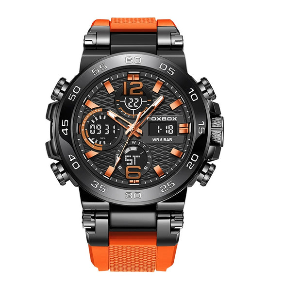 Multifunctional Fashion Sports Watch Waterproof Luminous Dual Display Alloy Alloy Case Silicone Strap Mineral Reinforced Mirror Round Dial Minimalist Style For Men
