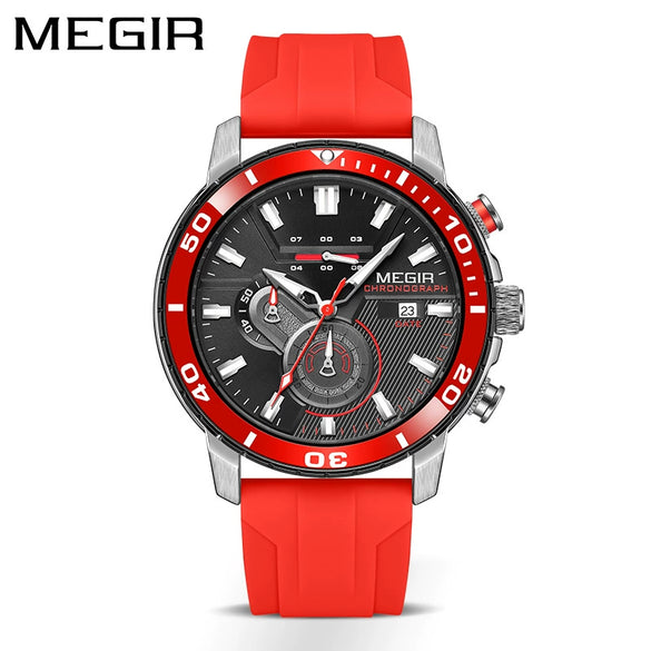 Multifunctional Fashion Timing Sports Watch Alloy Case Silicone Strap Round Dial Male