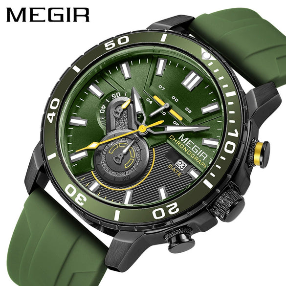 Multifunctional Fashion Timing Sports Watch Alloy Case Silicone Strap Round Dial Male