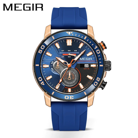 Multifunctional Fashion Timing Sports Watch Alloy Case Silicone Strap Round Dial Male