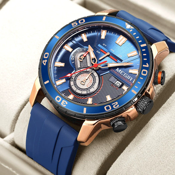 Multifunctional Fashion Timing Sports Watch Alloy Case Silicone Strap Round Dial Male