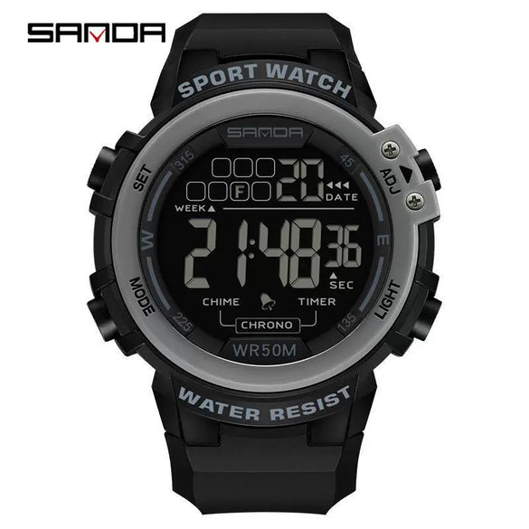 Multifunctional Luminous Electronic Watch Abs Case Tpu Strap Round Dial Simple Style For Men
