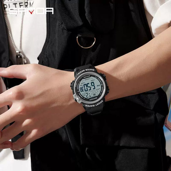 Multifunctional Luminous Electronic Watch Abs Case Tpu Strap Round Dial Simple Style For Men