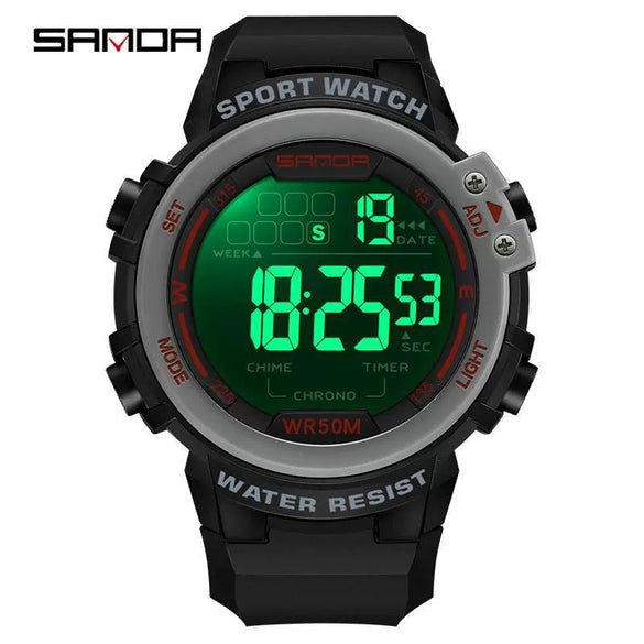 Multifunctional Luminous Electronic Watch Abs Case Tpu Strap Round Dial Simple Style For Men