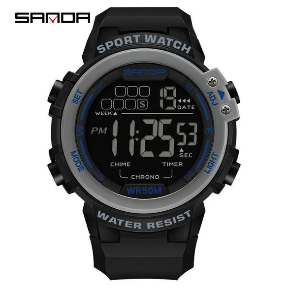 Multifunctional Luminous Electronic Watch Abs Case Tpu Strap Round Dial Simple Style For Men