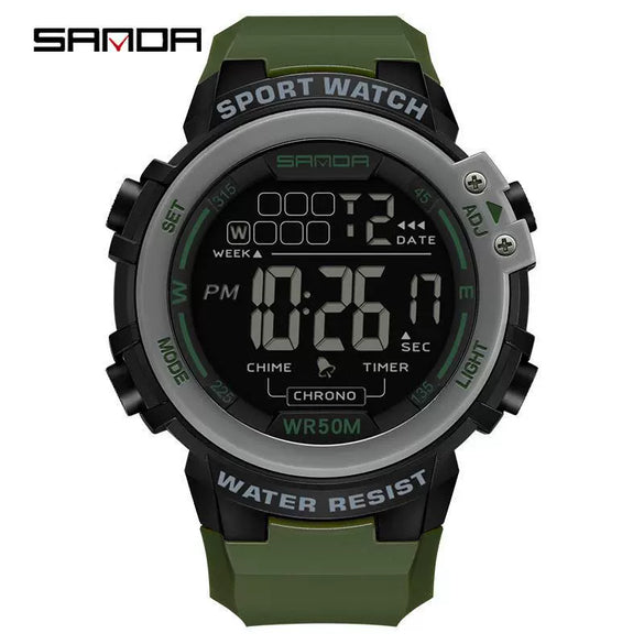 Multifunctional Luminous Electronic Watch Abs Case Tpu Strap Round Dial Simple Style For Men