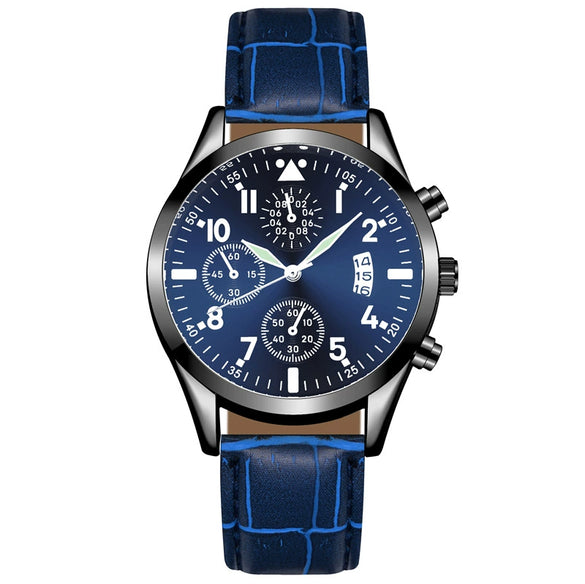 Multifunctional Luminous Single Calendar Casual Business Quartz Watch For Men Alloy Case Imitation Leather Strap Round Dial