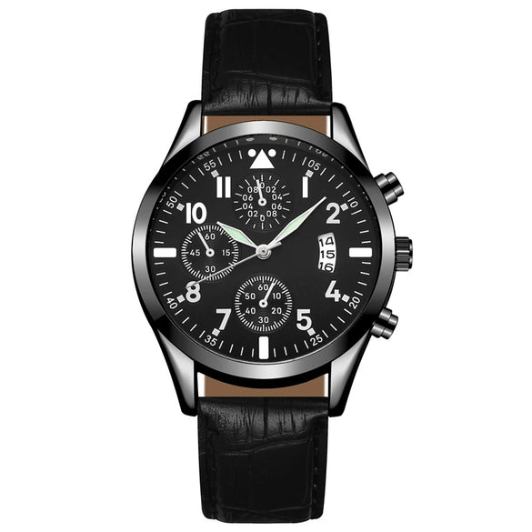 Multifunctional Luminous Single Calendar Casual Business Quartz Watch For Men Alloy Case Imitation Leather Strap Round Dial