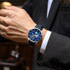 Multifunctional Men's Quartz Watch Alloy Case Genuine Leather Strap Round Dial Leisure Style