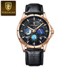 Multifunctional Men's Quartz Watch Alloy Case Genuine Leather Strap Round Dial Leisure Style