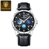 Multifunctional Men's Quartz Watch Alloy Case Genuine Leather Strap Round Dial Leisure Style