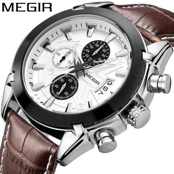 Multifunctional Men's Quartz Watch Casual Fashion Waterproof Alloy Case Genuine Leather Strap Round Dial