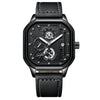 Multifunctional Men's Quartz Watch With Alloy Case Genuine Leather Strap And Square Dial