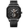 Multifunctional Men's Quartz Watch With Alloy Case Genuine Leather Strap And Square Dial