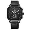 Multifunctional Men's Quartz Watch With Alloy Case Genuine Leather Strap And Square Dial